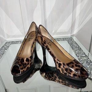 Brown and black animal print heels